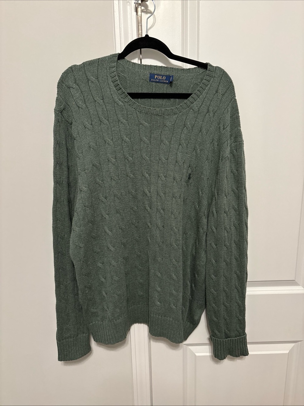 Ralph Lauren Olive Green Cable-Knit Crewneck Sweater